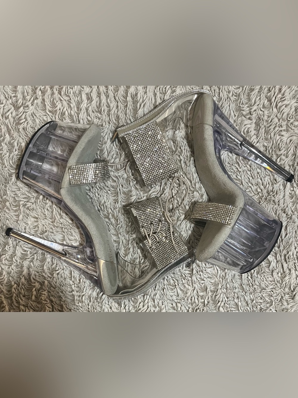 Pleaser Silver Rhinestone Platform Heels